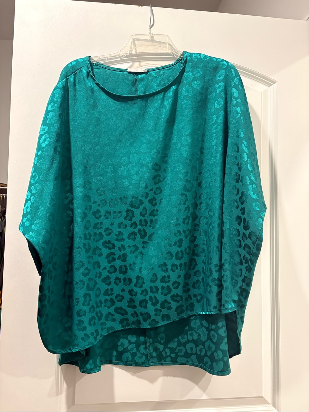 Teal Animal-Print Satin Blouse - Women Tops